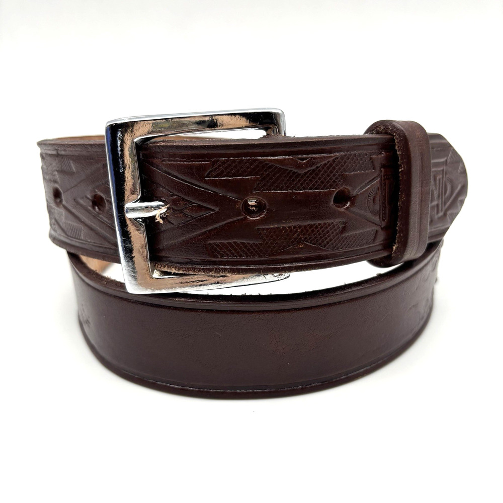 Vintage Handmade Brown Genuine Leather Scorpion Weave Western Belt 35-39" Mexico